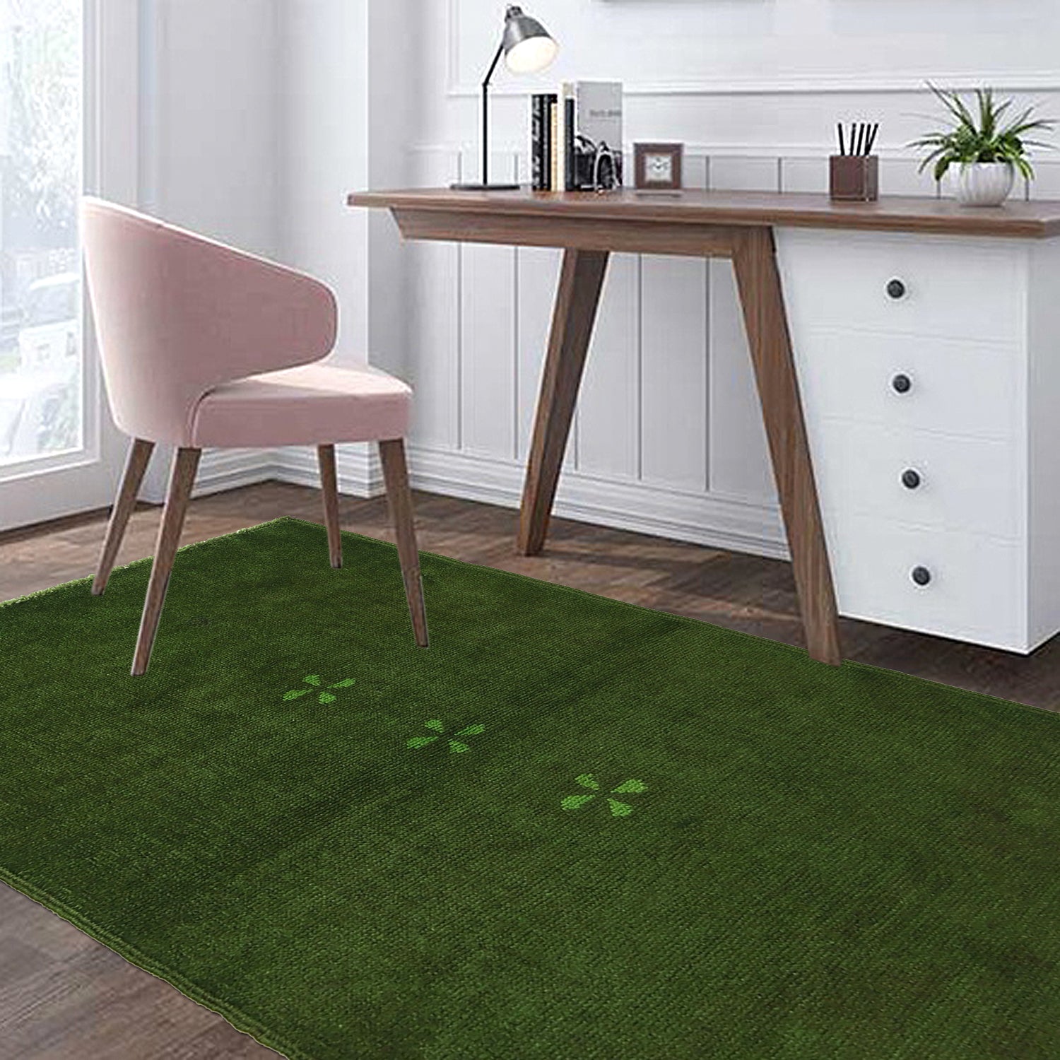 Overdyed Area Rug Handmade Green Geometric 2x4 ft