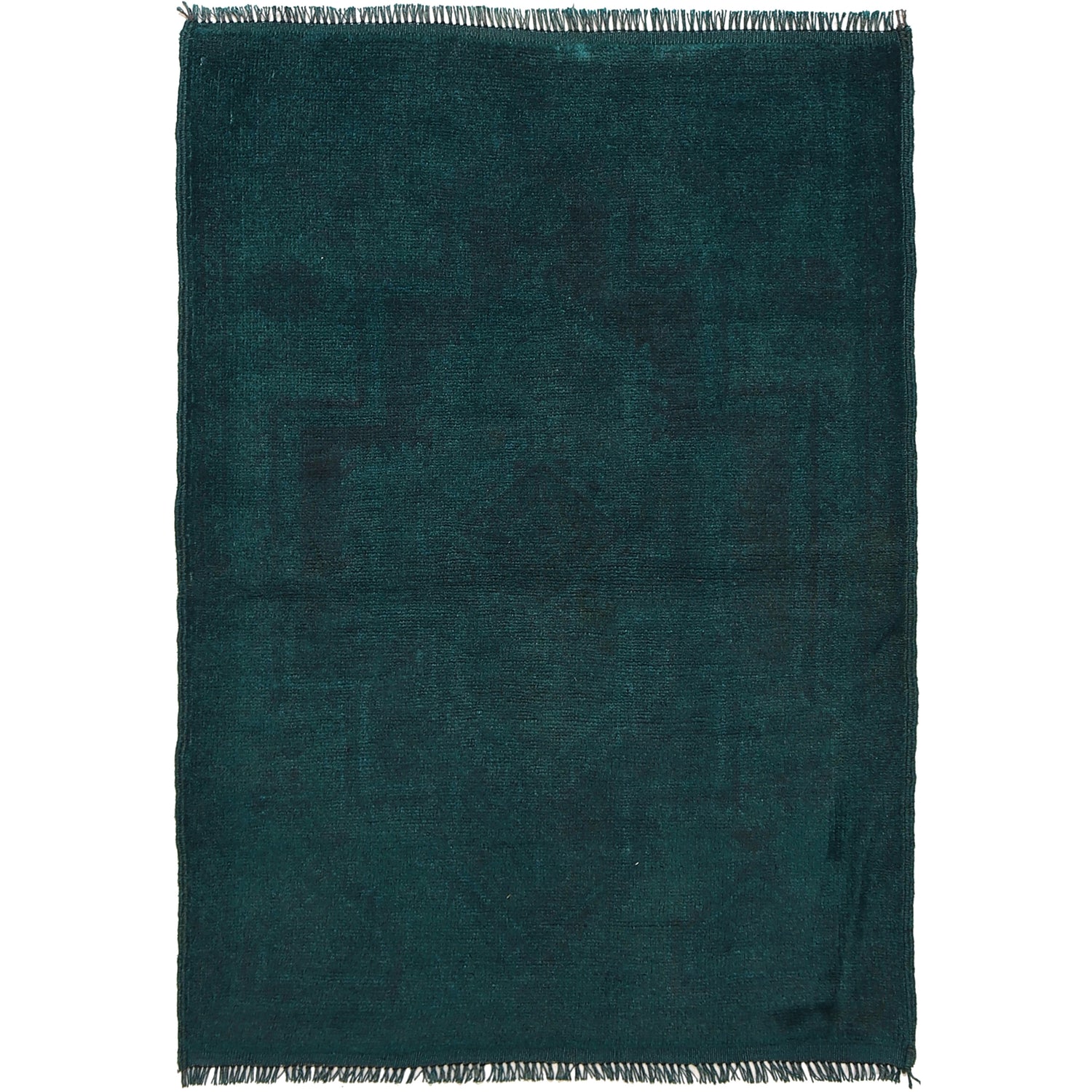 Overdyed Area Rug Handmade Blue Geometric 2x4 ft