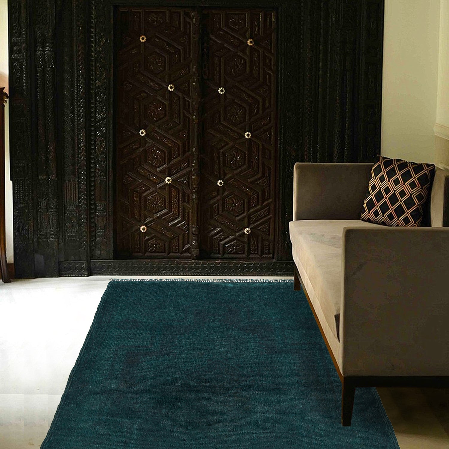 Overdyed Area Rug Handmade Blue Geometric 2x4 ft
