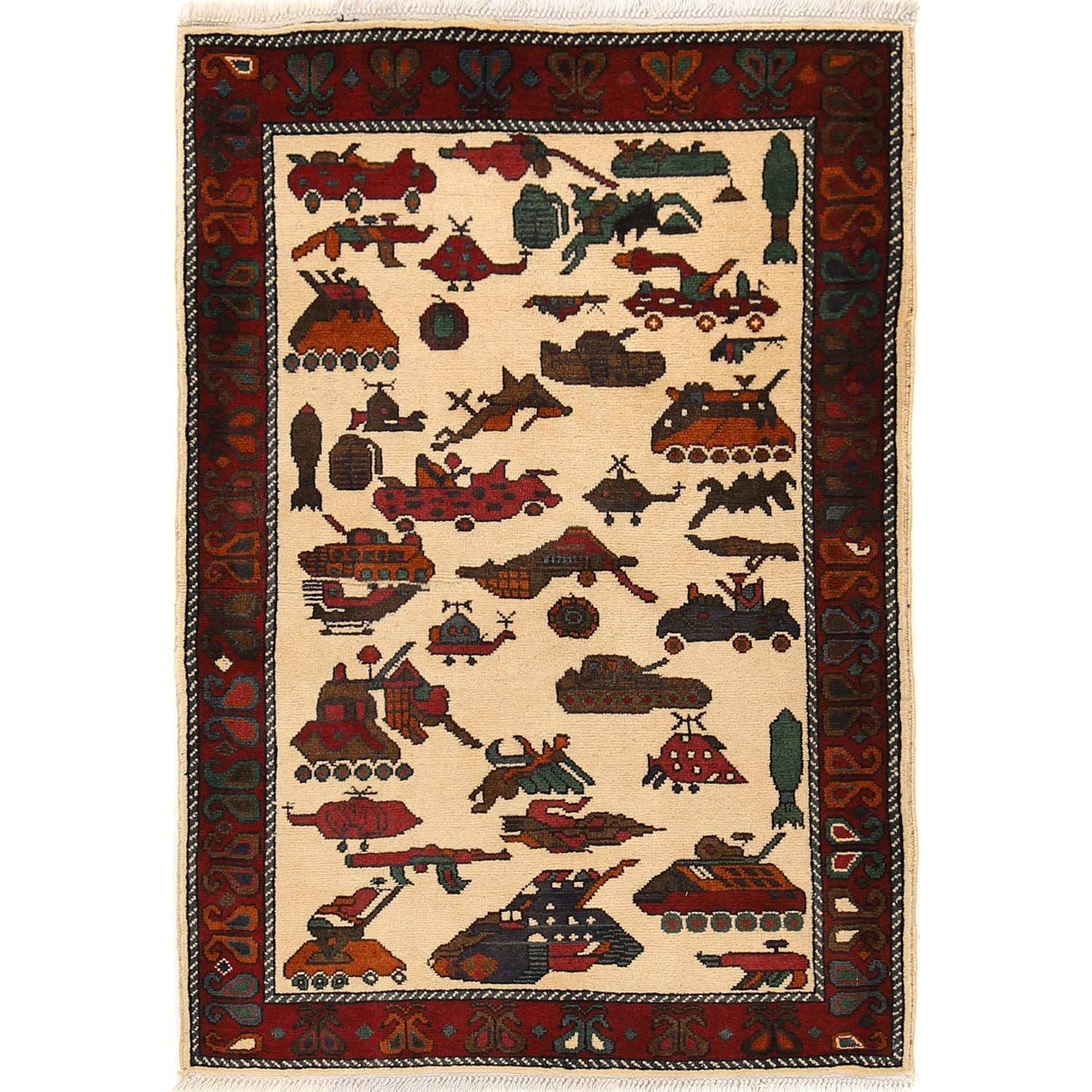 War Area Rug Handmade Ivory Tank 2x4 ft