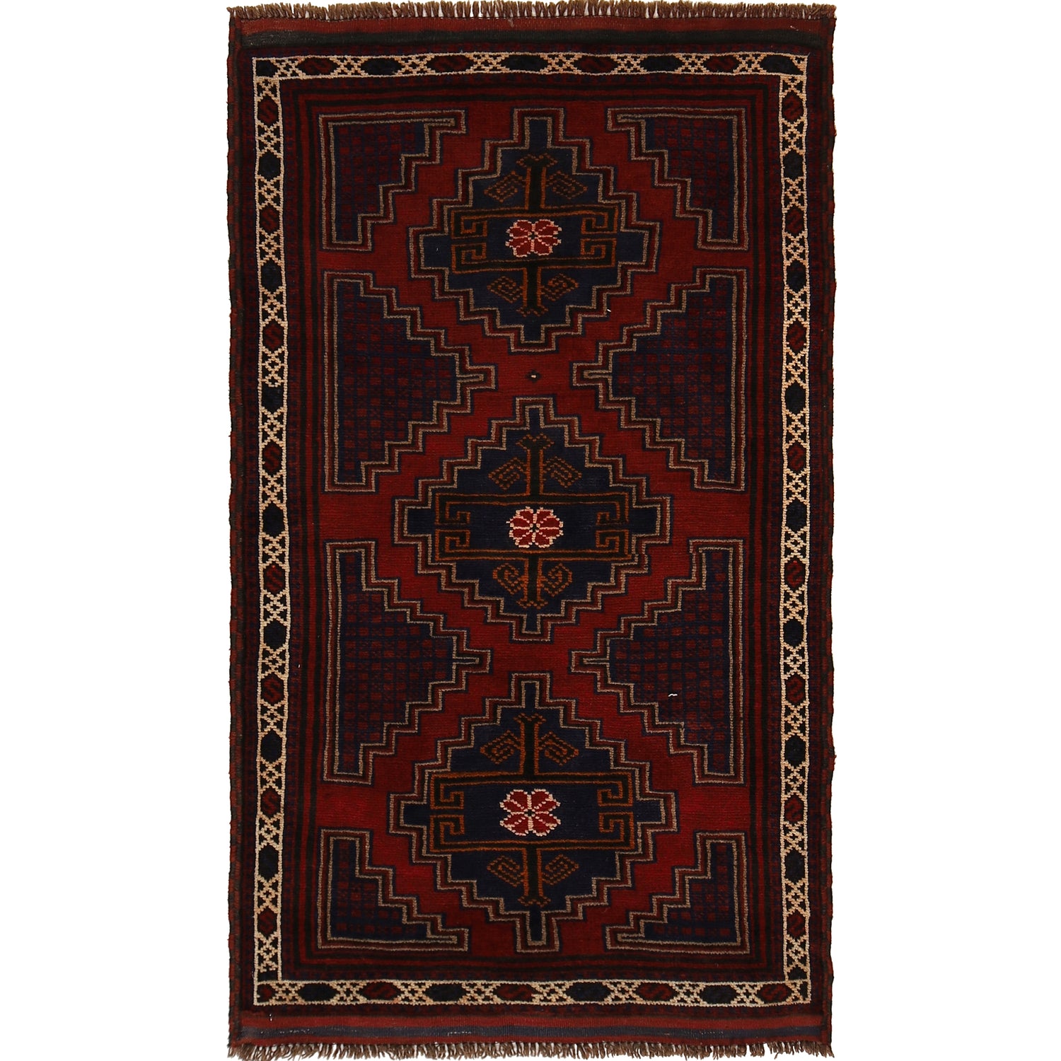 Baluchi Rug Handmade Red Floral 3x5 ft