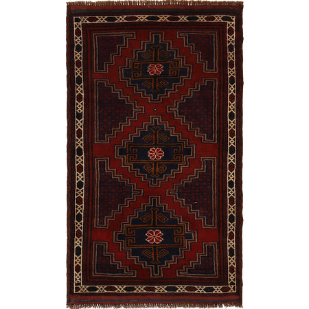 Baluchi Rug Handmade Red Floral 3x5 ft