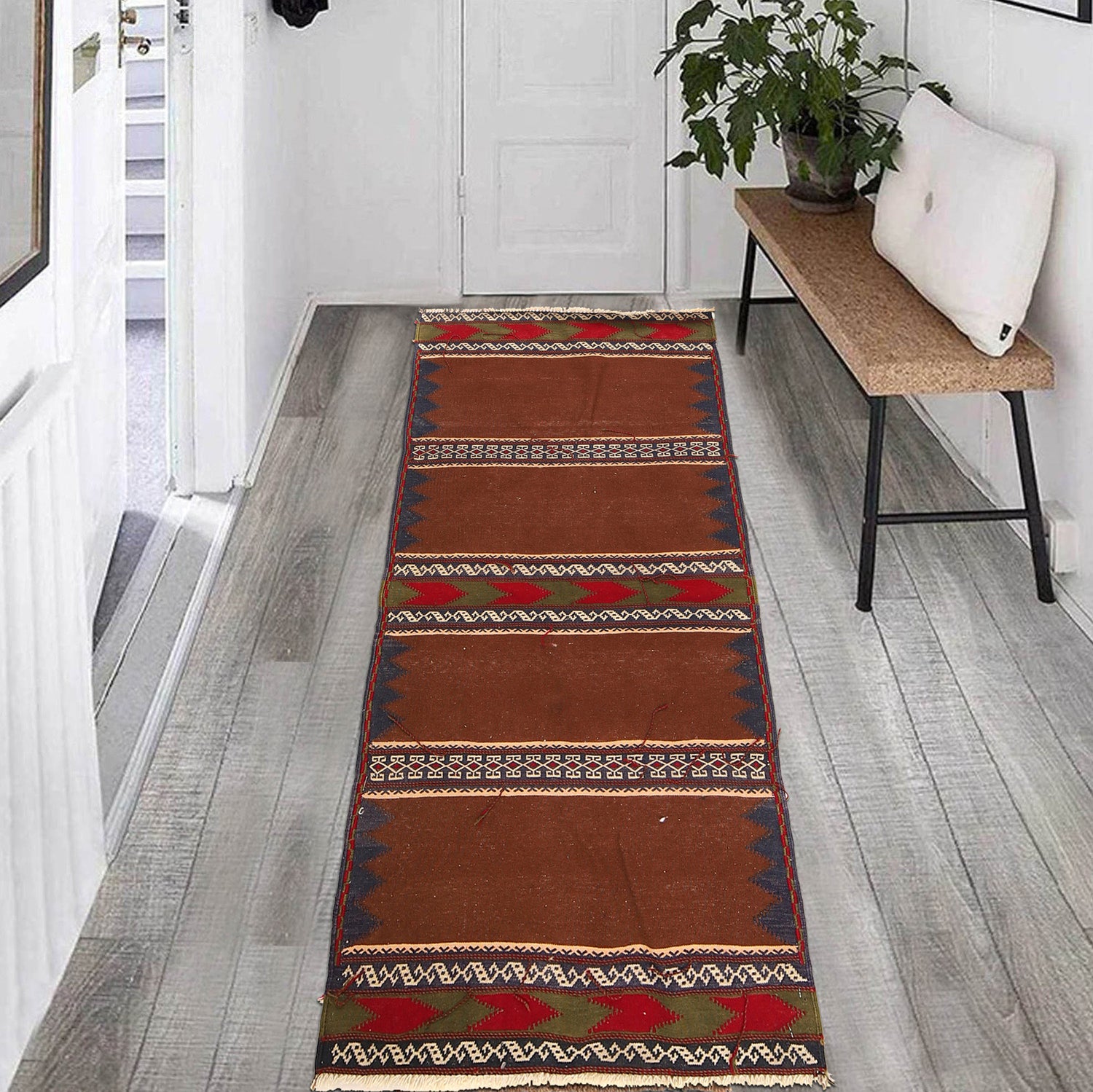 Table Sheet Runner Handmade Brown Curvilinear 5' Runner