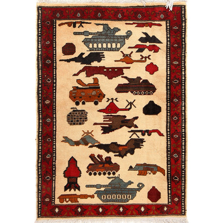 War Area Rug Handmade Ivory Tank 2x4 ft