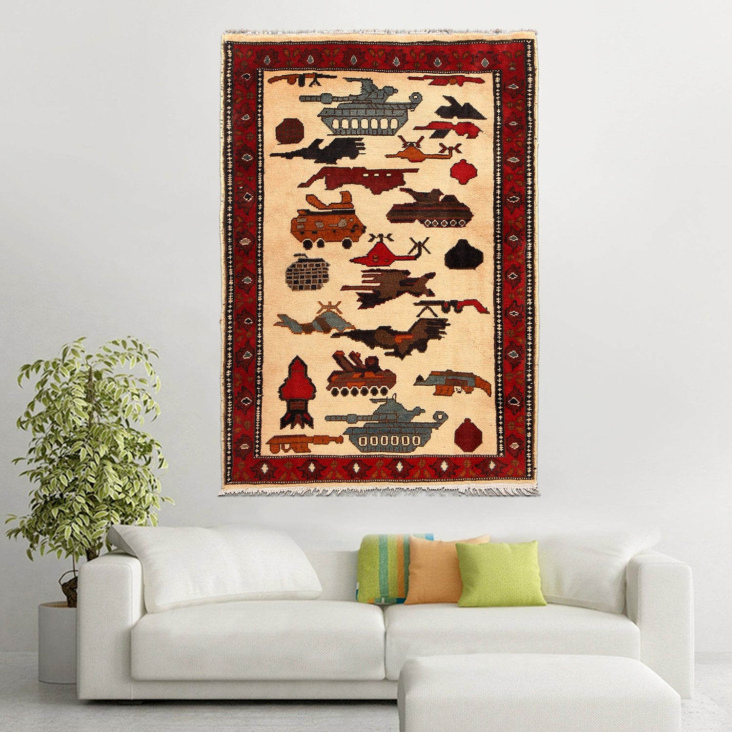 War Area Rug Handmade Ivory Tank 2x4 ft