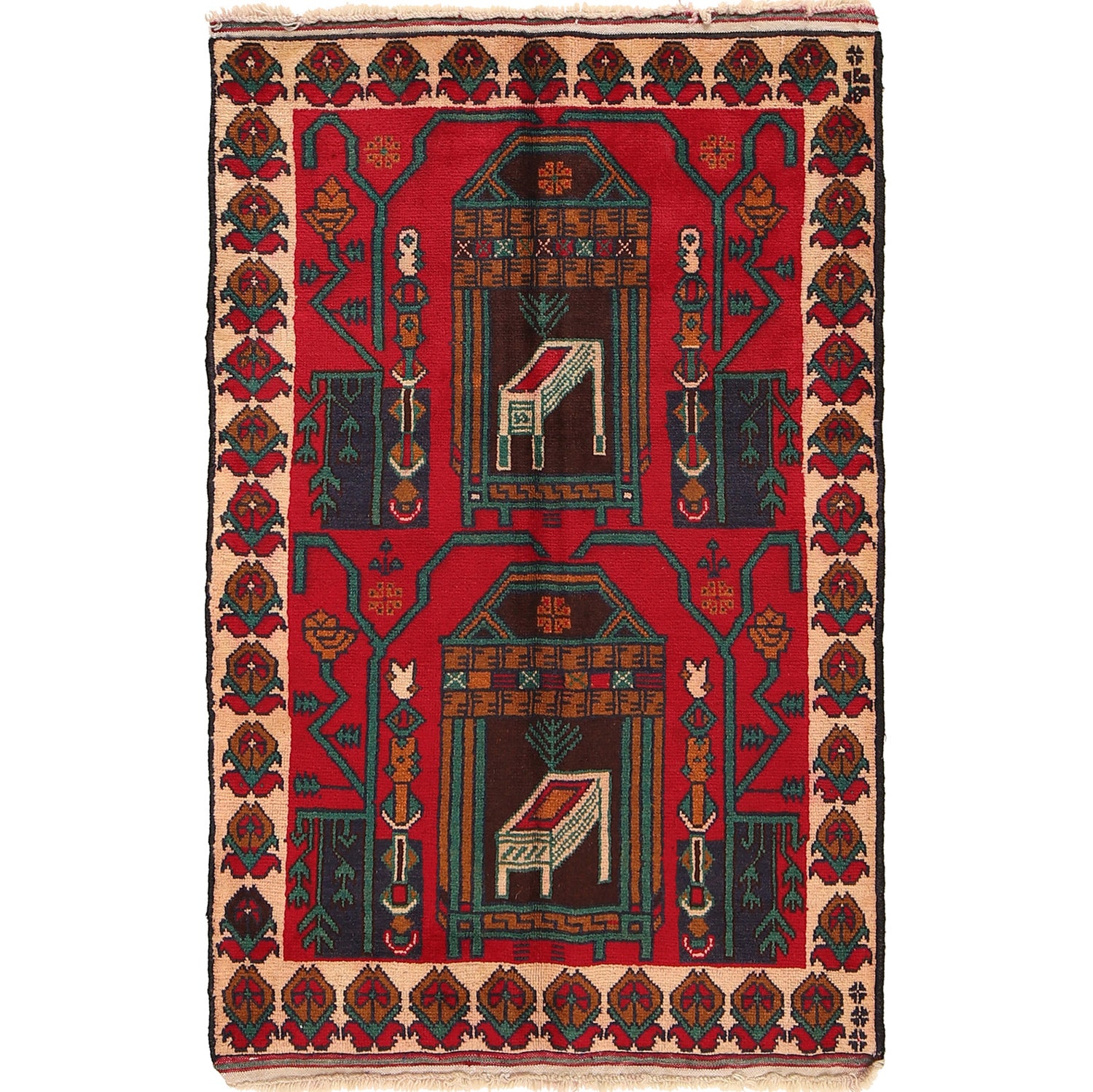 Baluchi Rug Handmade Multi Geometric 3x5 ft