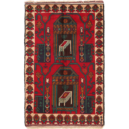 Baluchi Rug Handmade Multi Geometric 3x5 ft