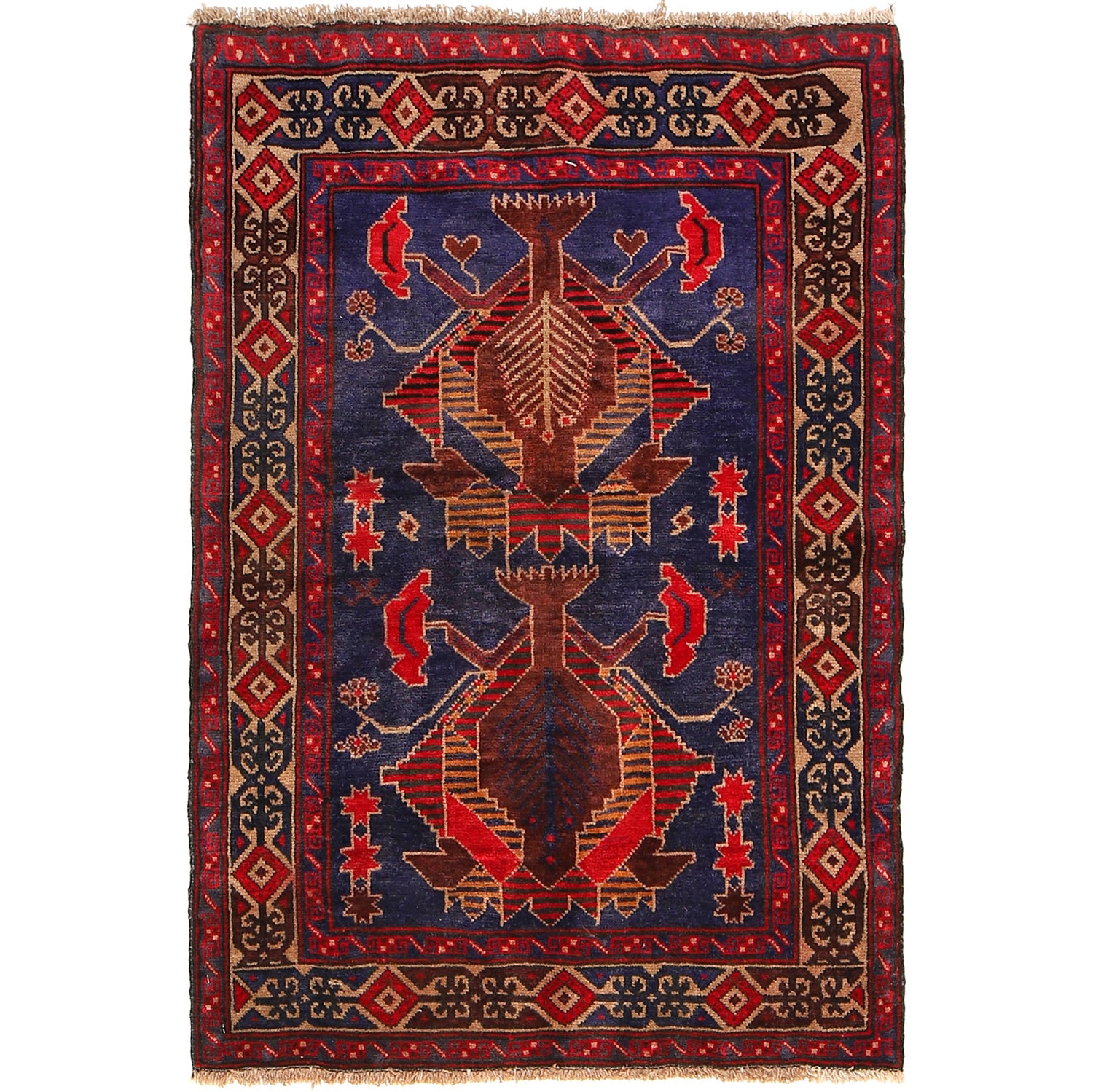 Baluchi Rug Handmade Blue Geometric 2x4 ft