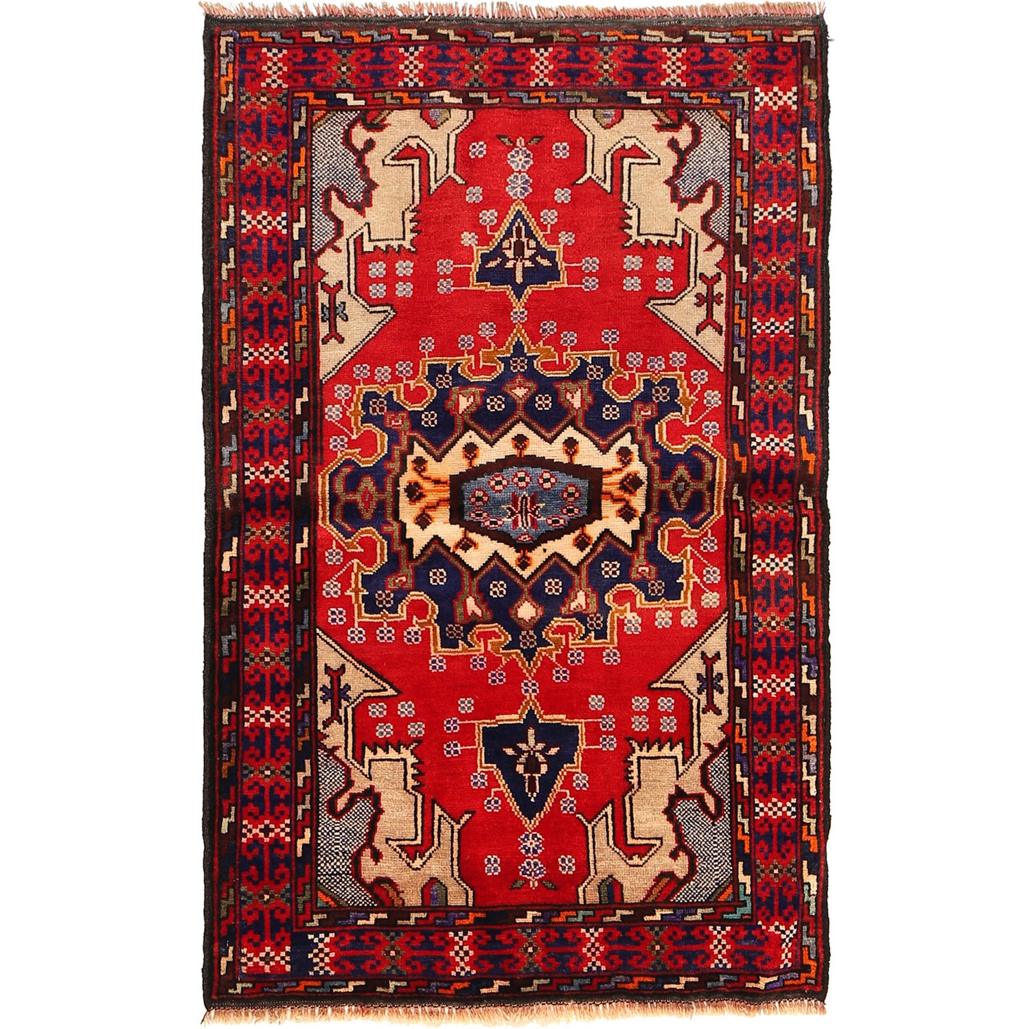 Baluchi Rug Handmade Multi Geometric 2x4 ft