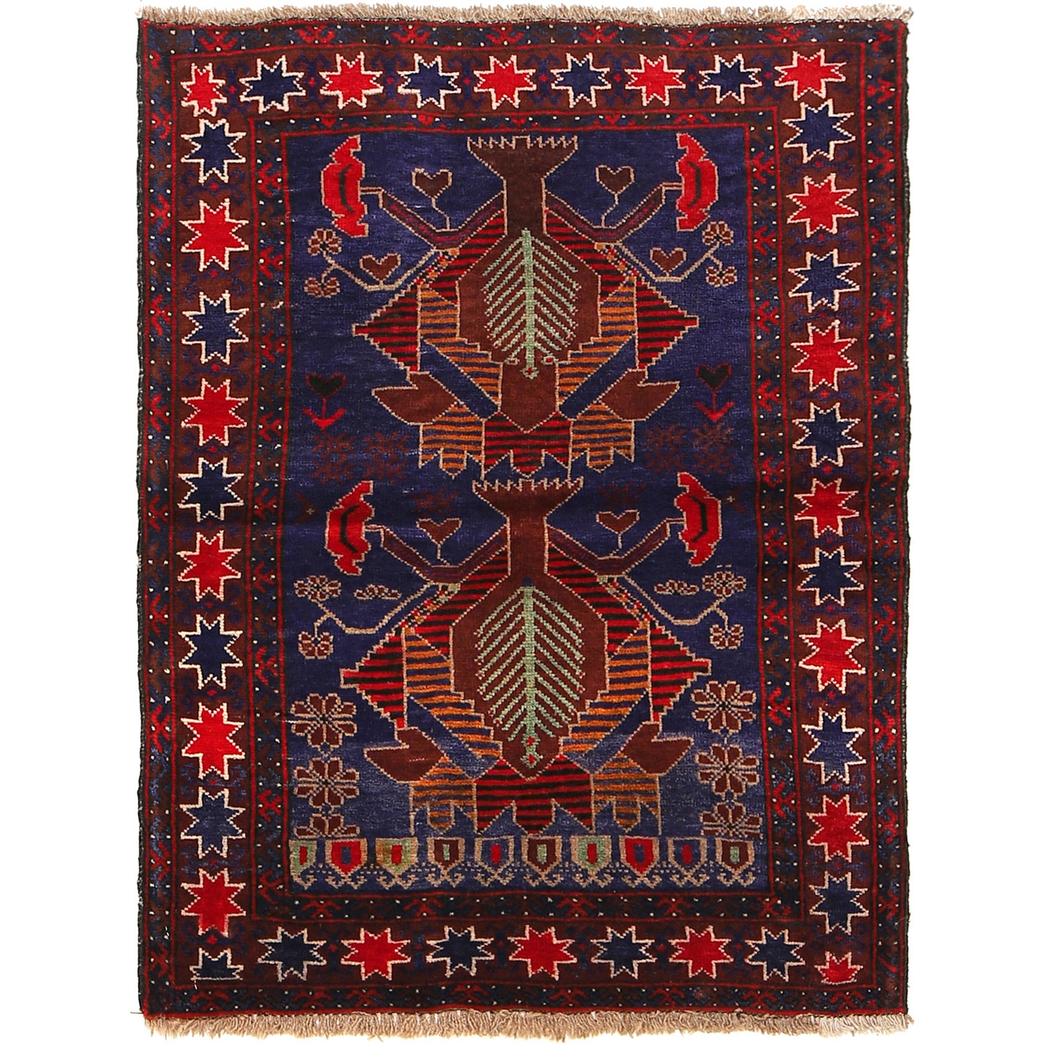 Baluchi Rug Handmade Blue Geometric 2x4 ft