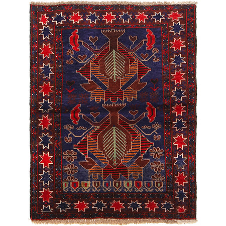 Baluchi Rug Handmade Blue Geometric 2x4 ft