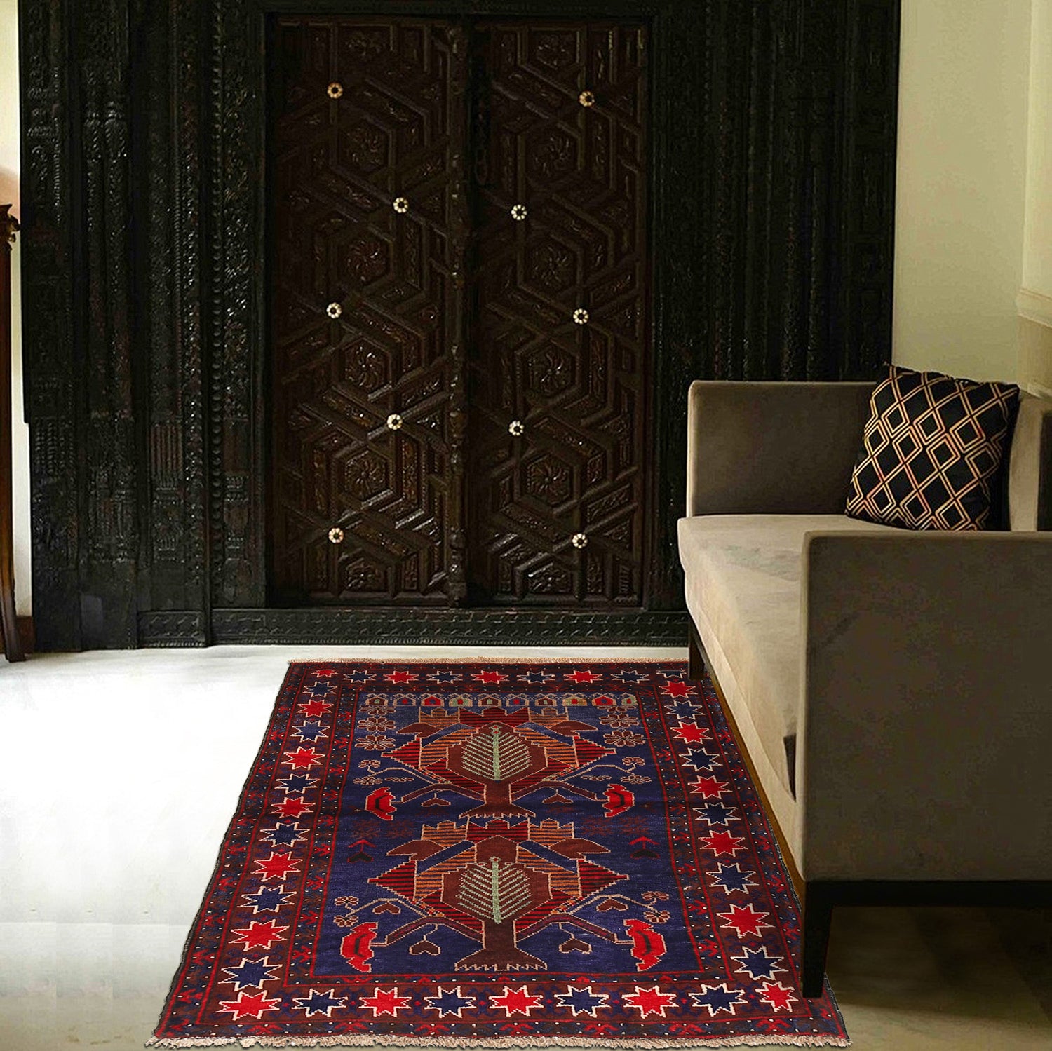 Baluchi Rug Handmade Blue Geometric 2x4 ft