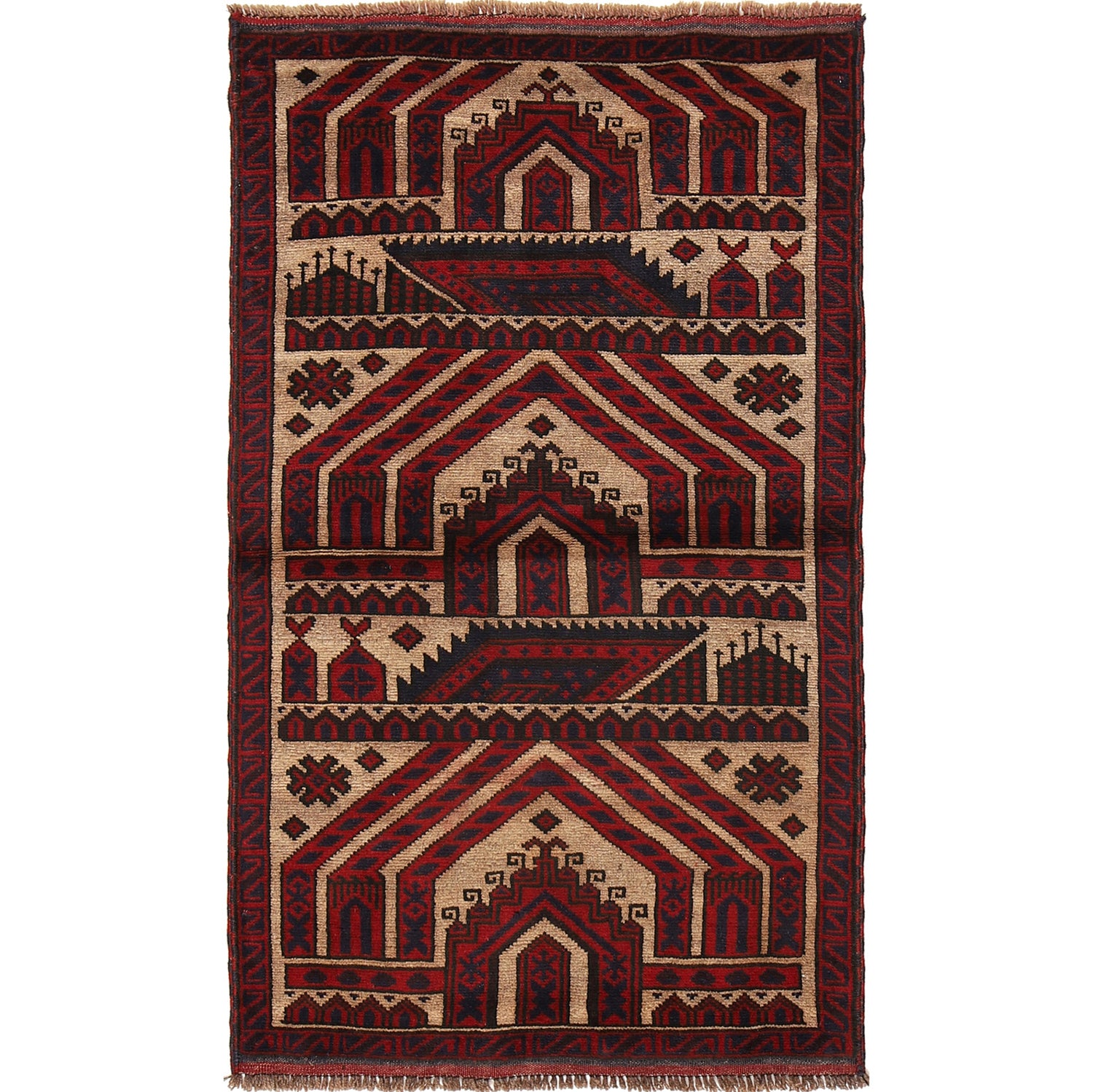 Baluchi Rug Handmade Multi Prayer Design 3x5 ft