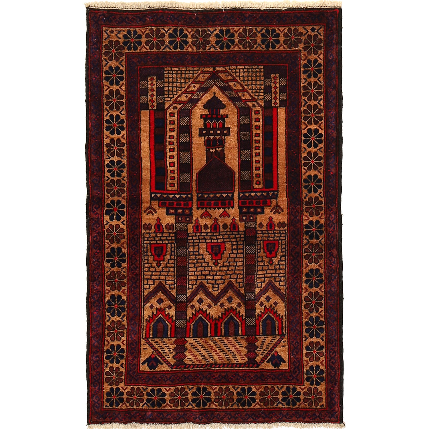 Baluchi Rug Handmade Multi Prayer Design 2x4 ft