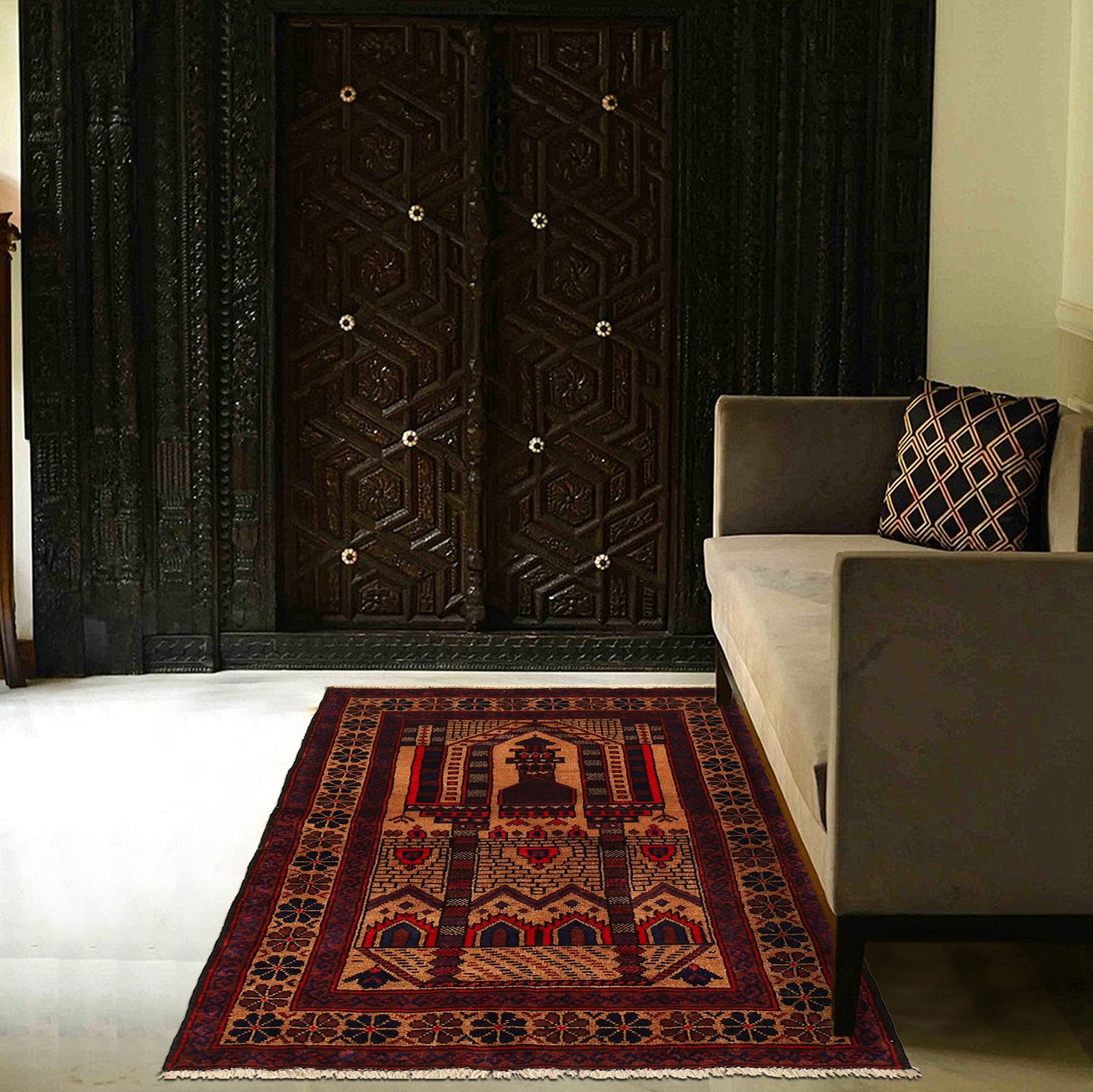 Baluchi Rug Handmade Multi Prayer Design 2x4 ft