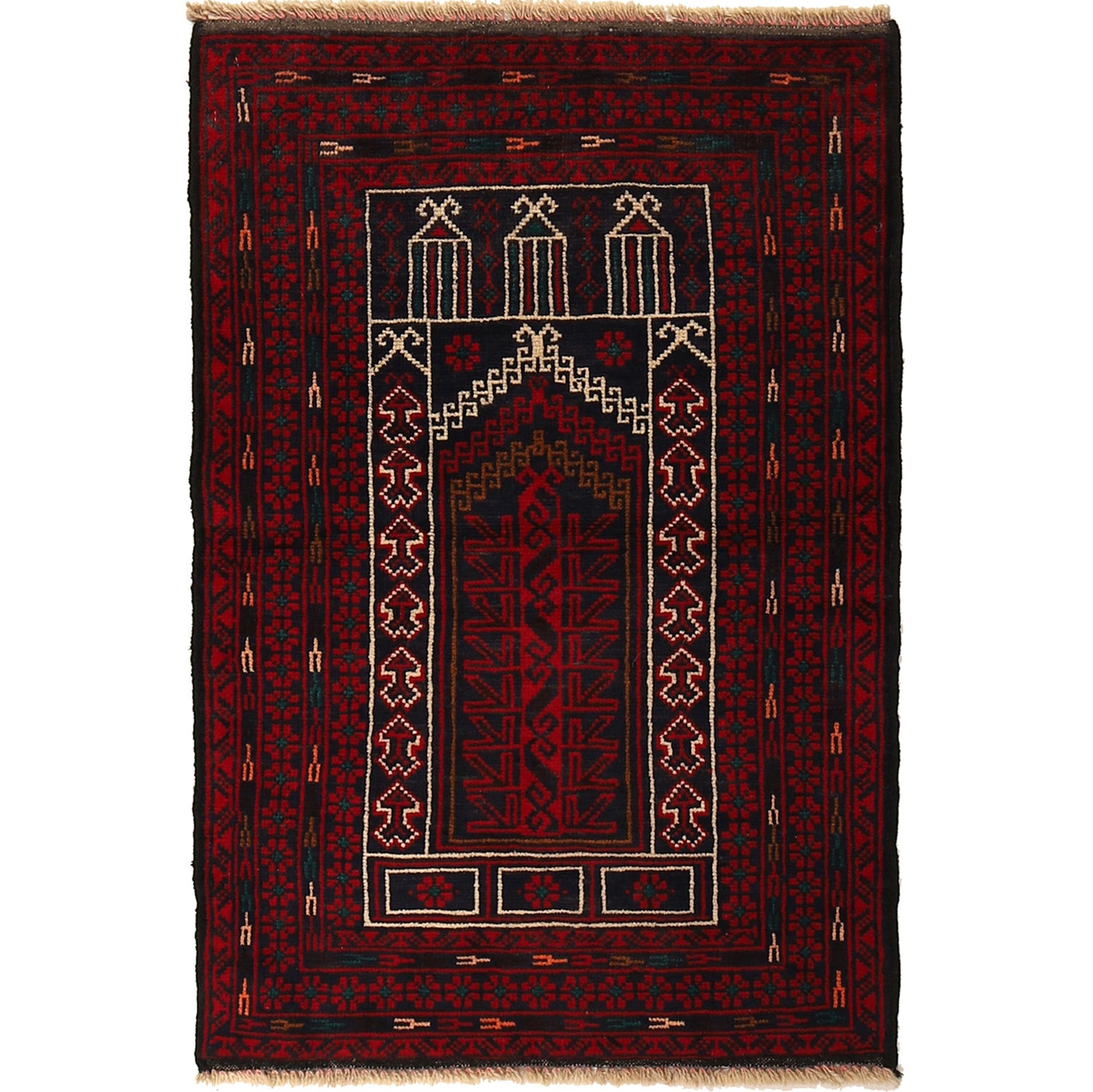 Baluchi Rug Handmade Red Prayer Design 2x4 ft