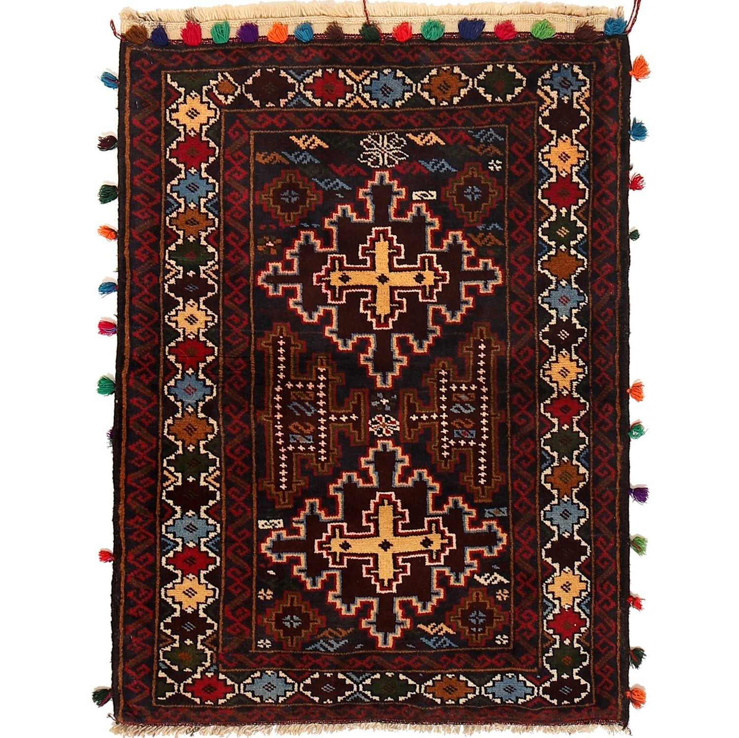 Baluchi Rug Handmade Multi Geometric 2x4 ft