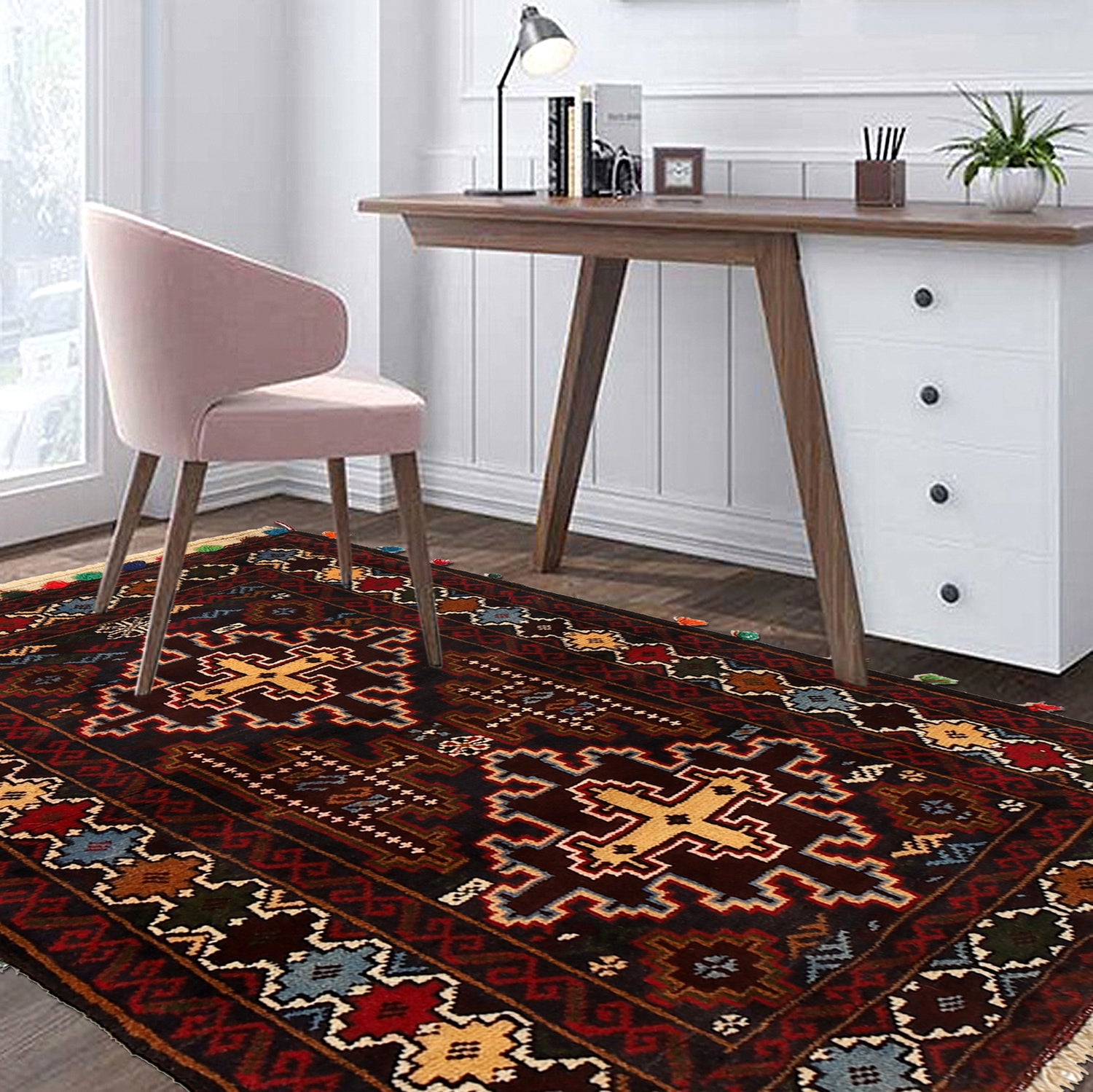 Baluchi Rug Handmade Multi Geometric 2x4 ft
