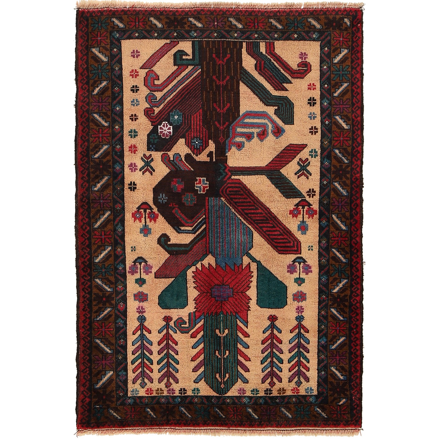 Baluchi Rug Handmade Multi Geometric 2x4 ft