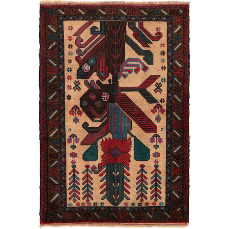 Baluchi Rug Handmade Multi Geometric 2x4 ft