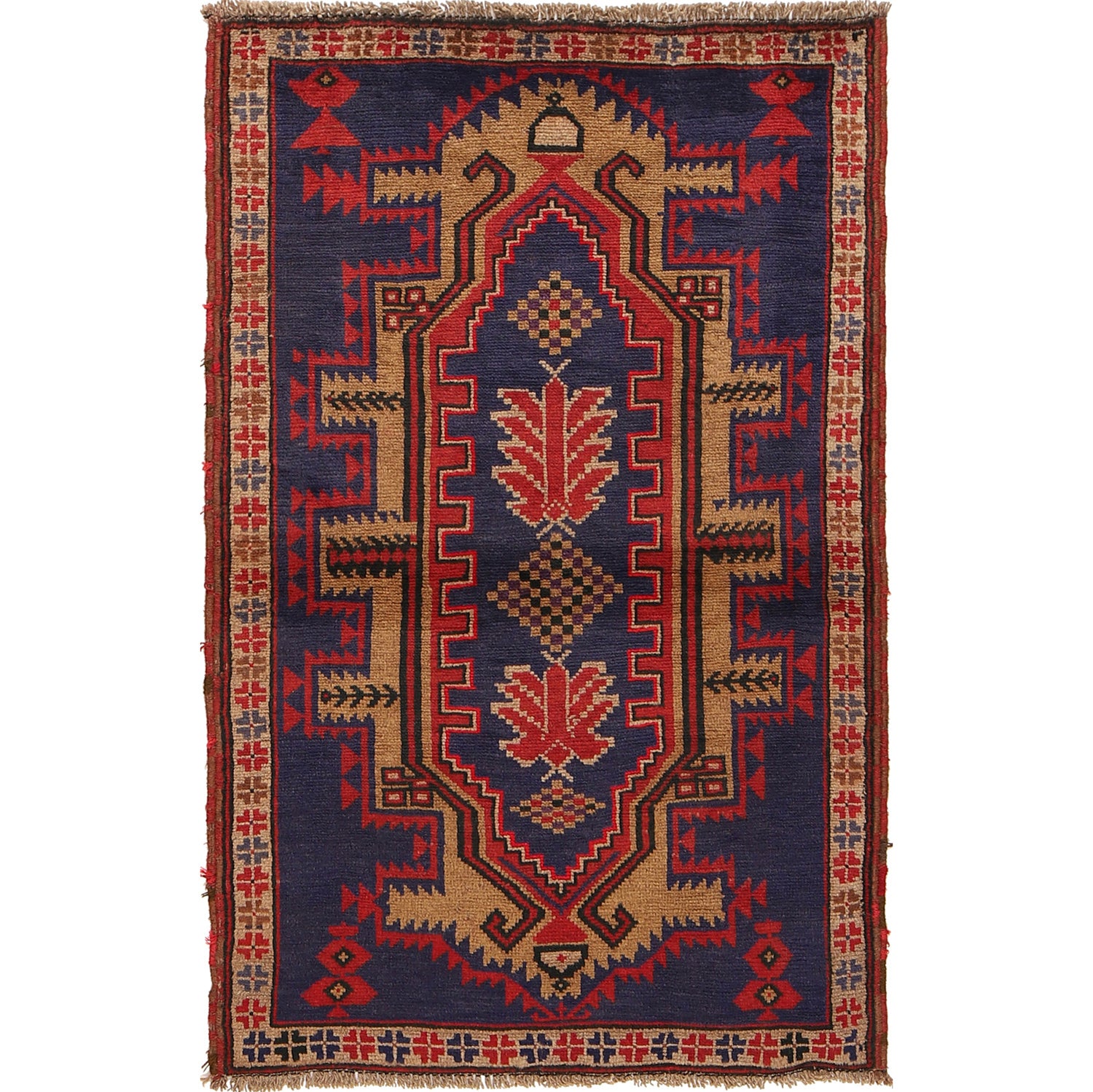 Baluchi Rug Handmade Navy Blue Geometric 3x5 ft