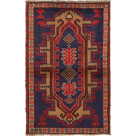 Baluchi Rug Handmade Navy Blue Geometric 3x5 ft