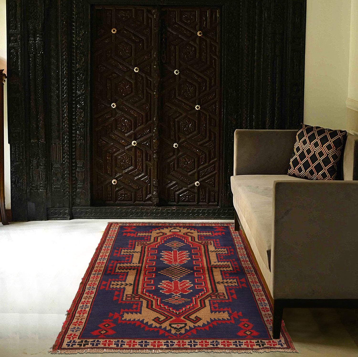 Baluchi Rug Handmade Navy Blue Geometric 3x5 ft