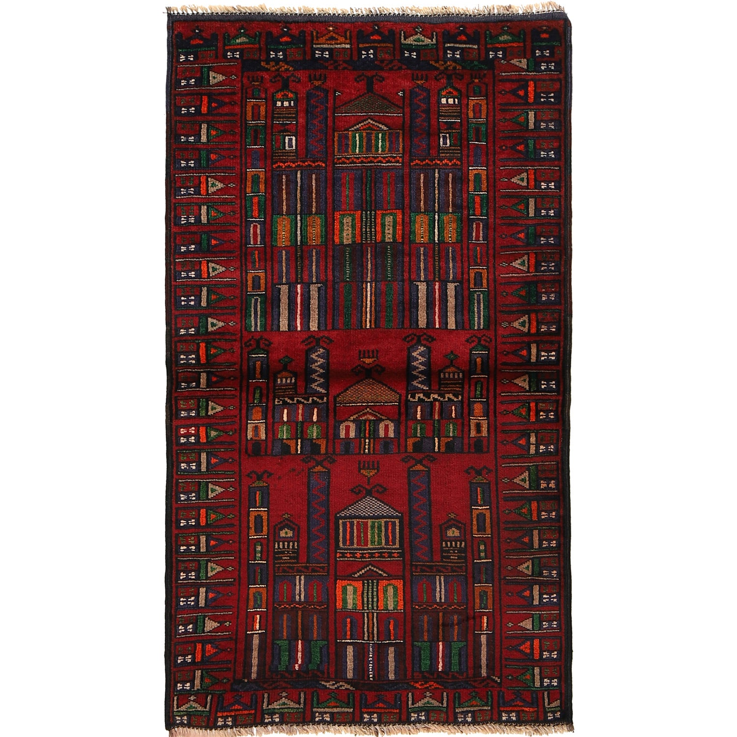Baluchi Rug Handmade Red Prayer Design 3x5 ft