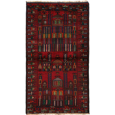 Baluchi Rug Handmade Red Prayer Design 3x5 ft