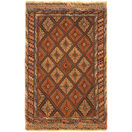 Nakhunak Kilim Area Rug Handmade Multi Geometric 2x4 ft