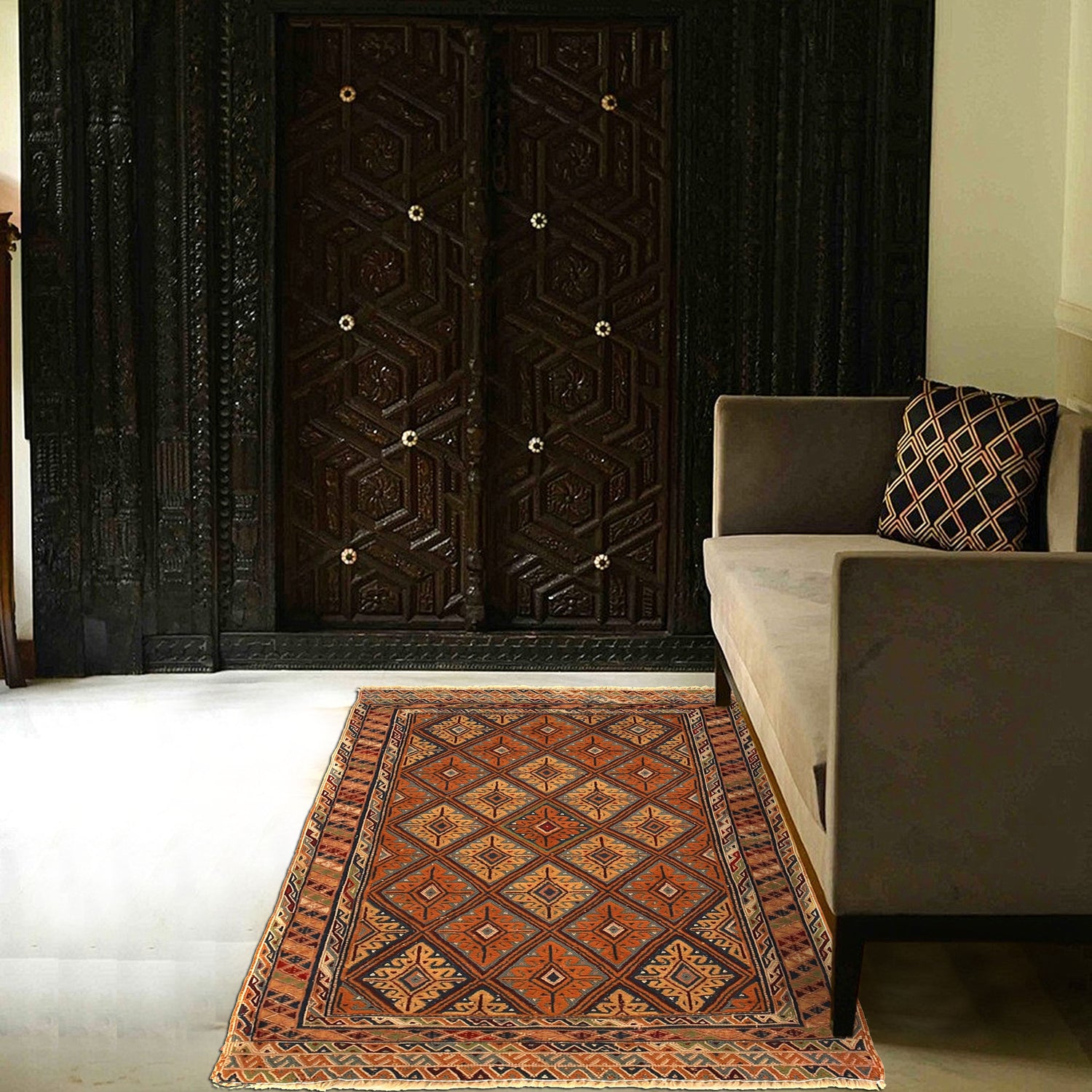 Nakhunak Kilim Area Rug Handmade Multi Geometric 2x4 ft