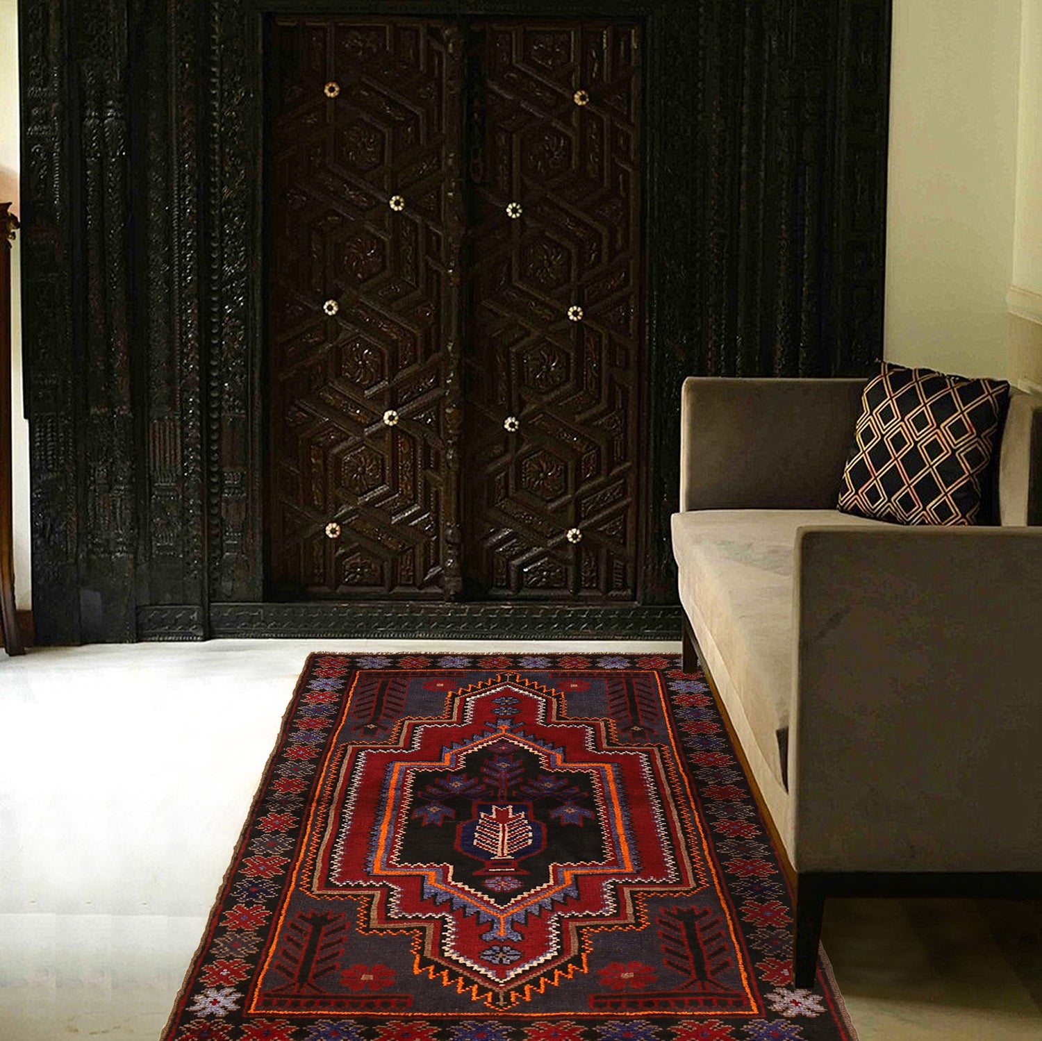 Baluchi Rug Handmade Multi Geometric 3x5 ft