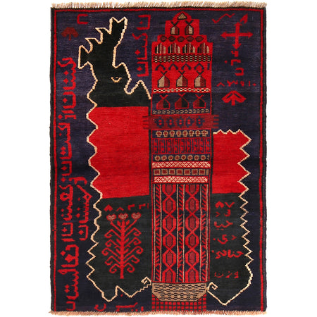 Baluchi Rug Handmade Dark Blue Floral 2x4 ft
