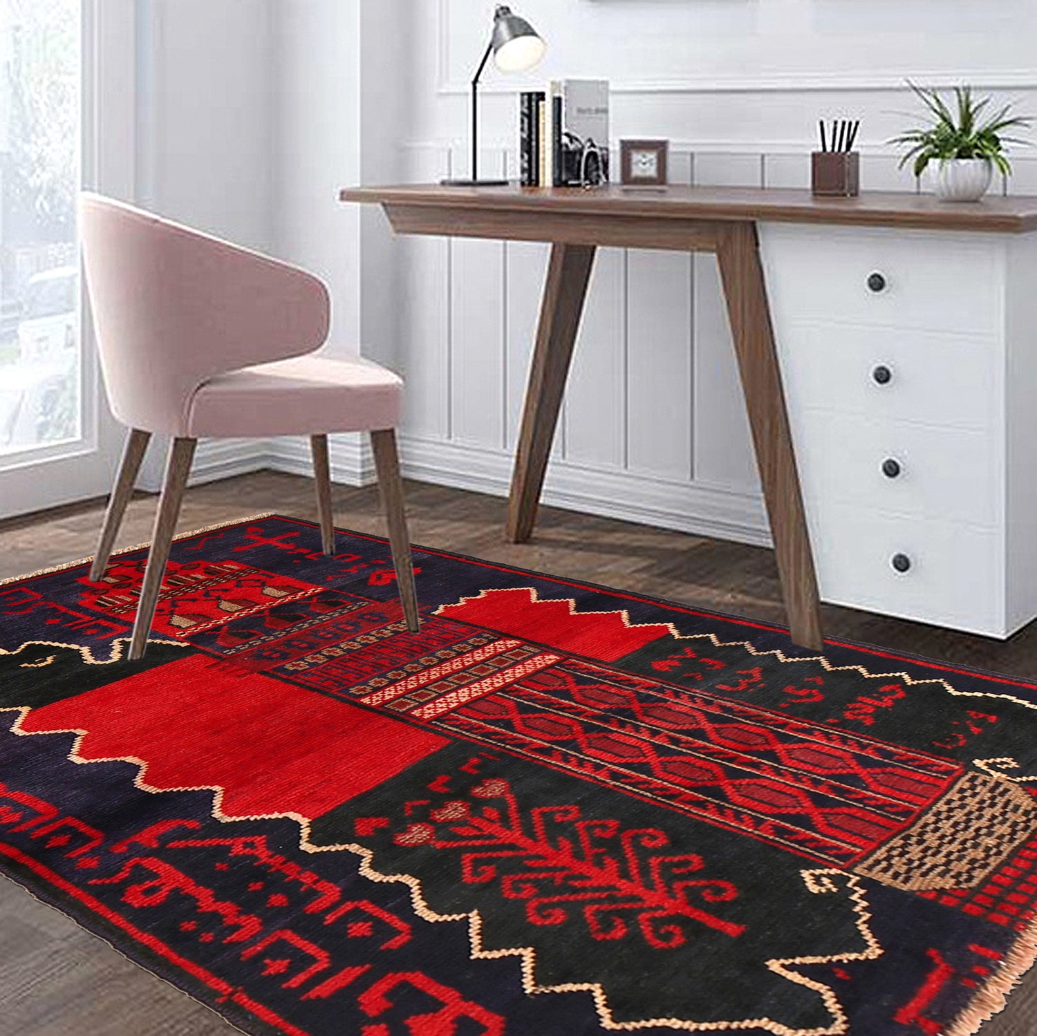 Baluchi Rug Handmade Dark Blue Floral 2x4 ft