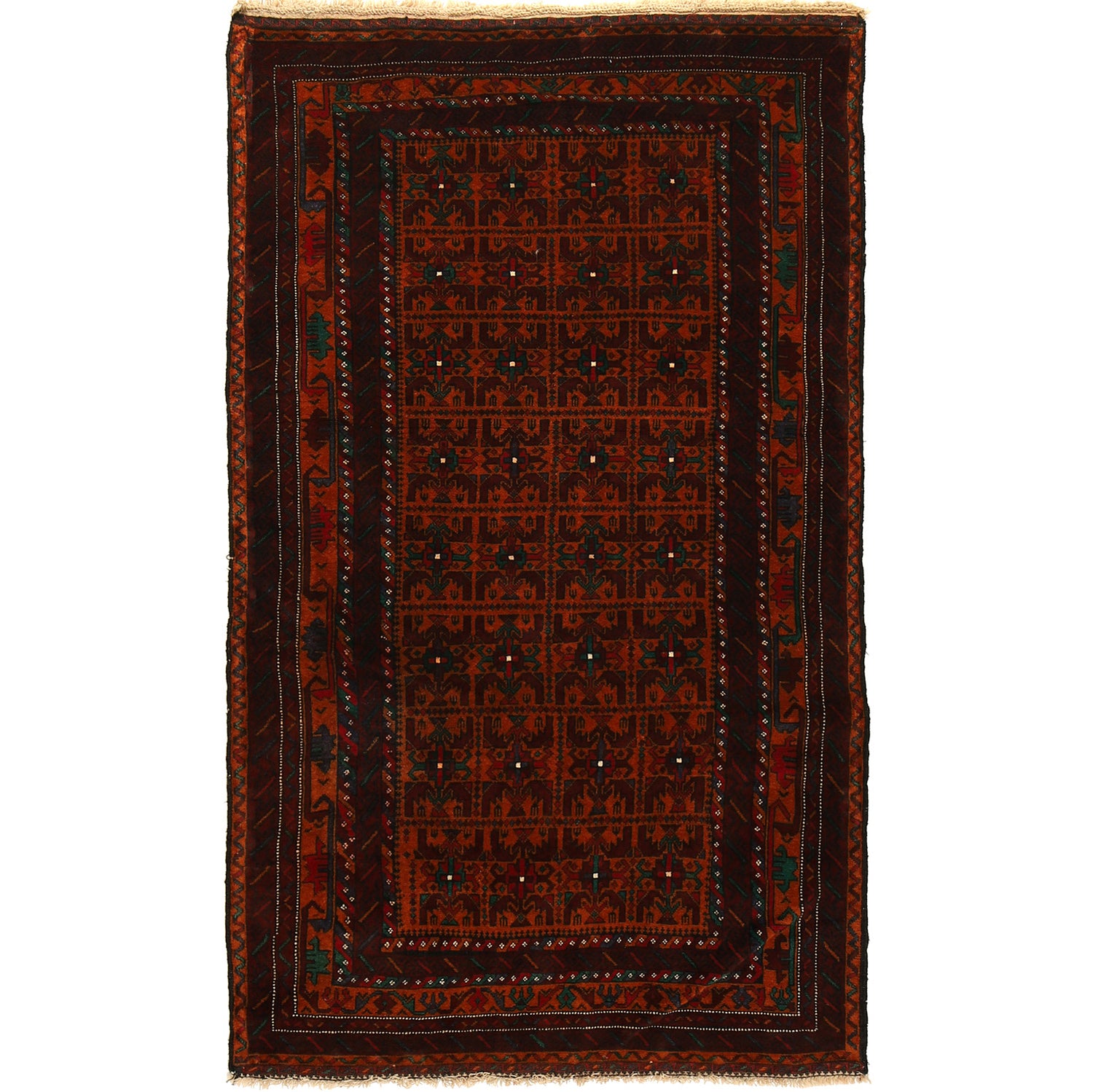 Baluchi Rug Handmade Orange Geometric 4x6 ft