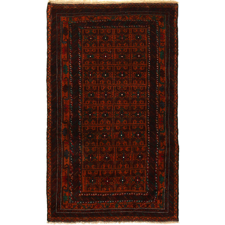 Baluchi Rug Handmade Orange Geometric 4x6 ft