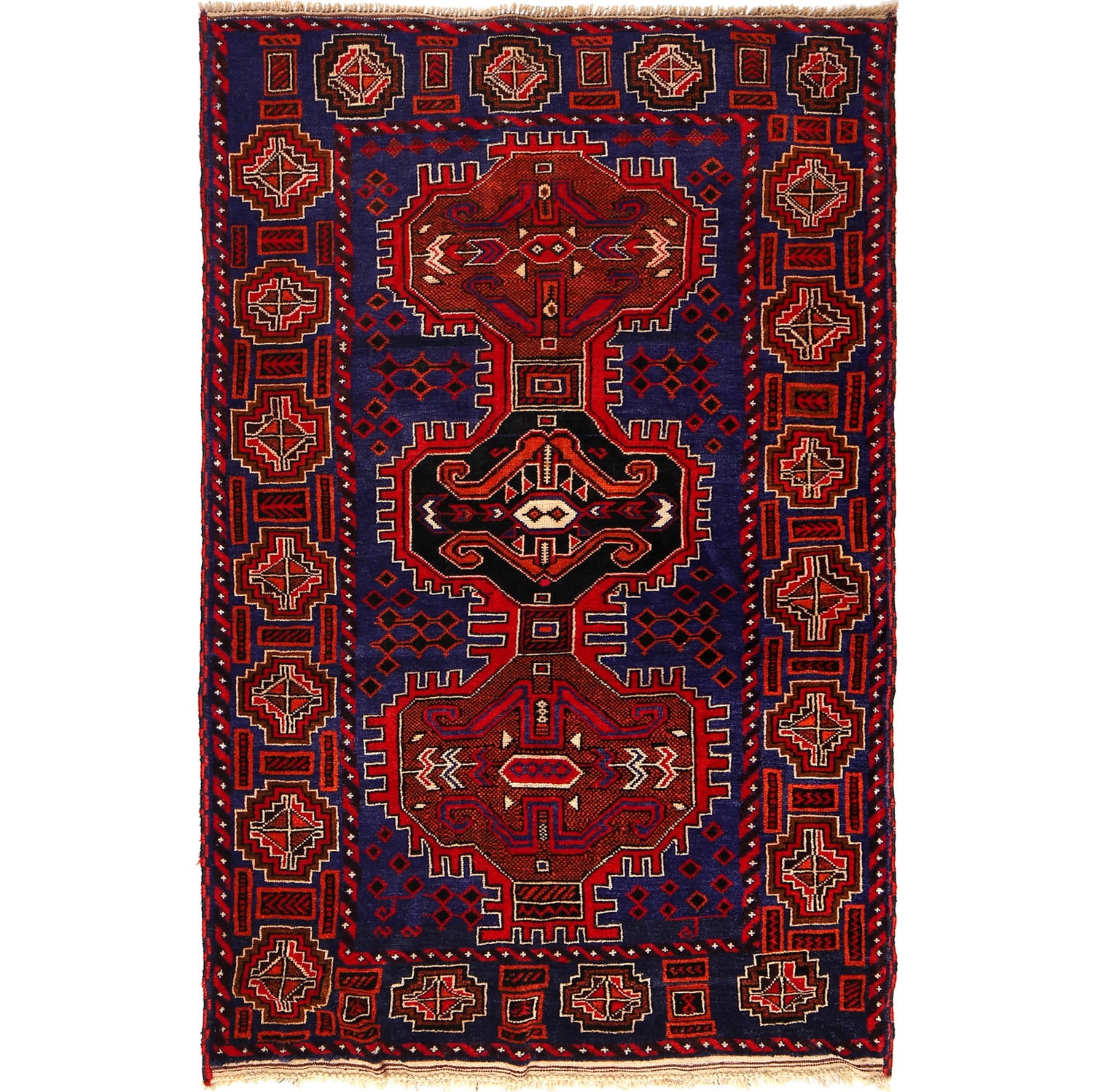 Baluchi Rug Handmade Multi Geometric 4x7 ft