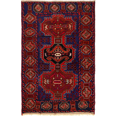 Baluchi Rug Handmade Multi Geometric 4x7 ft