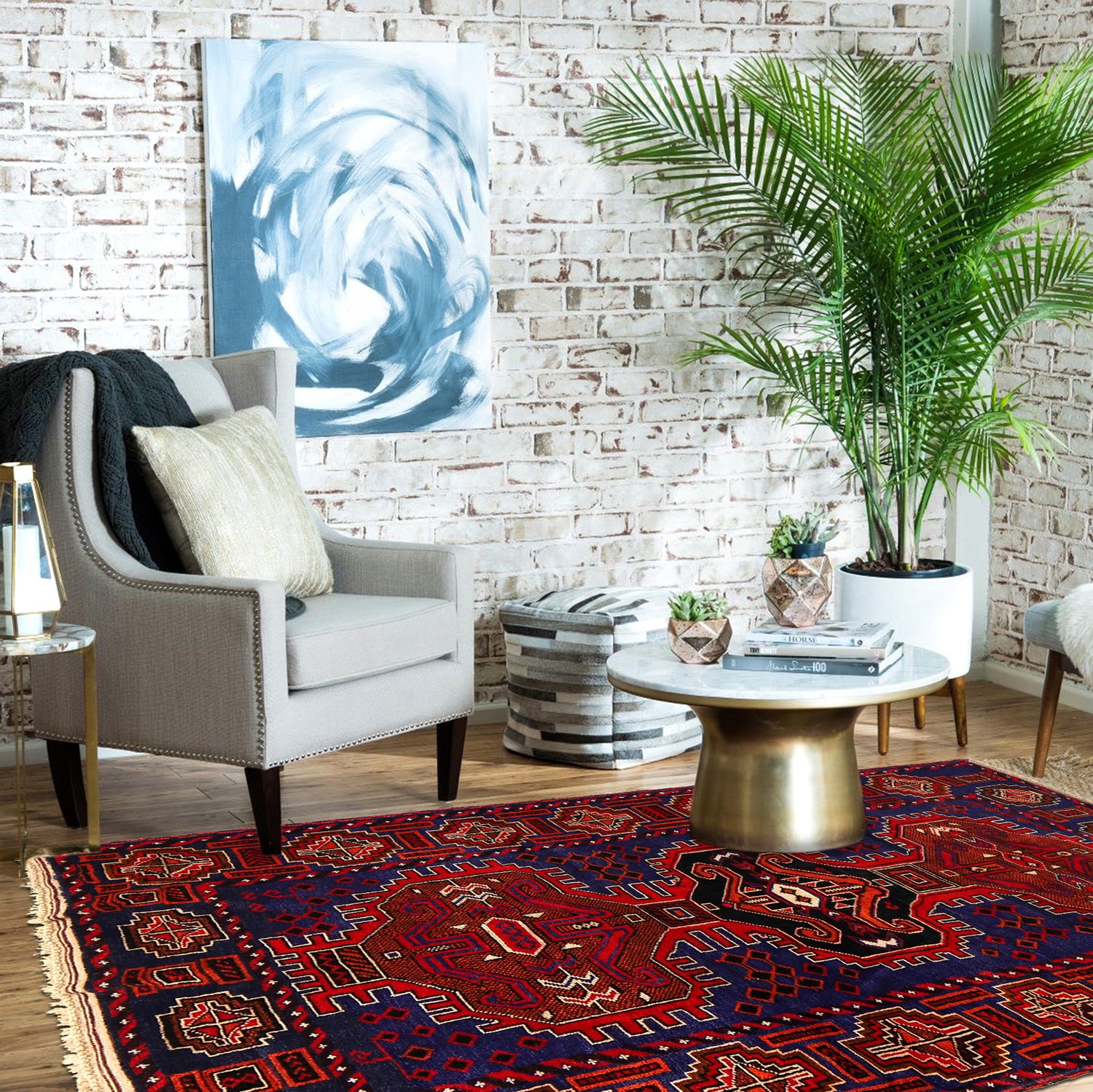 Baluchi Rug Handmade Multi Geometric 4x7 ft