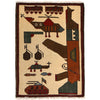 War Area Rug Handmade Beige Rifle + Tank 2 x 3 ft