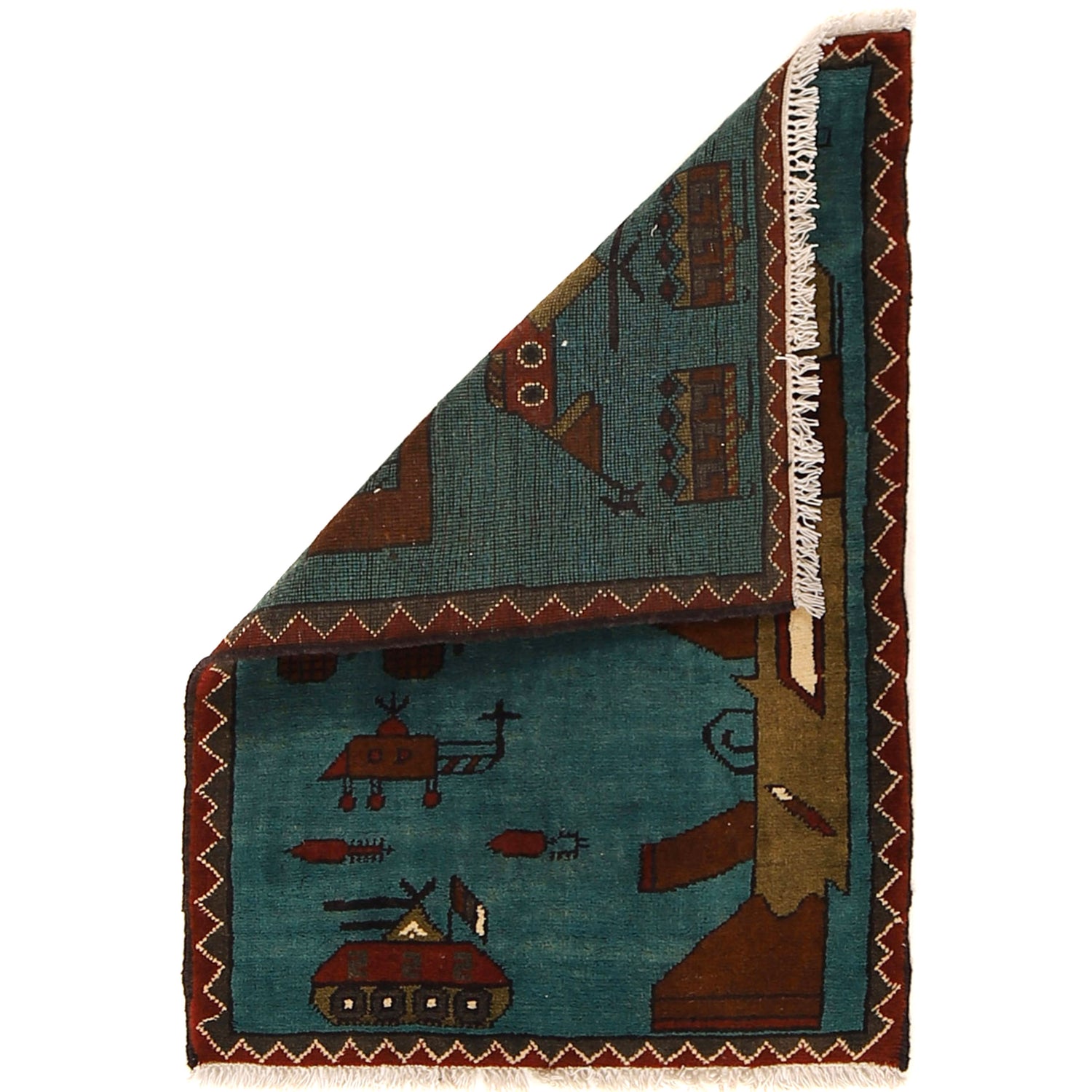 War Area Rug Handmade Blue Rifle 2 x 3 ft