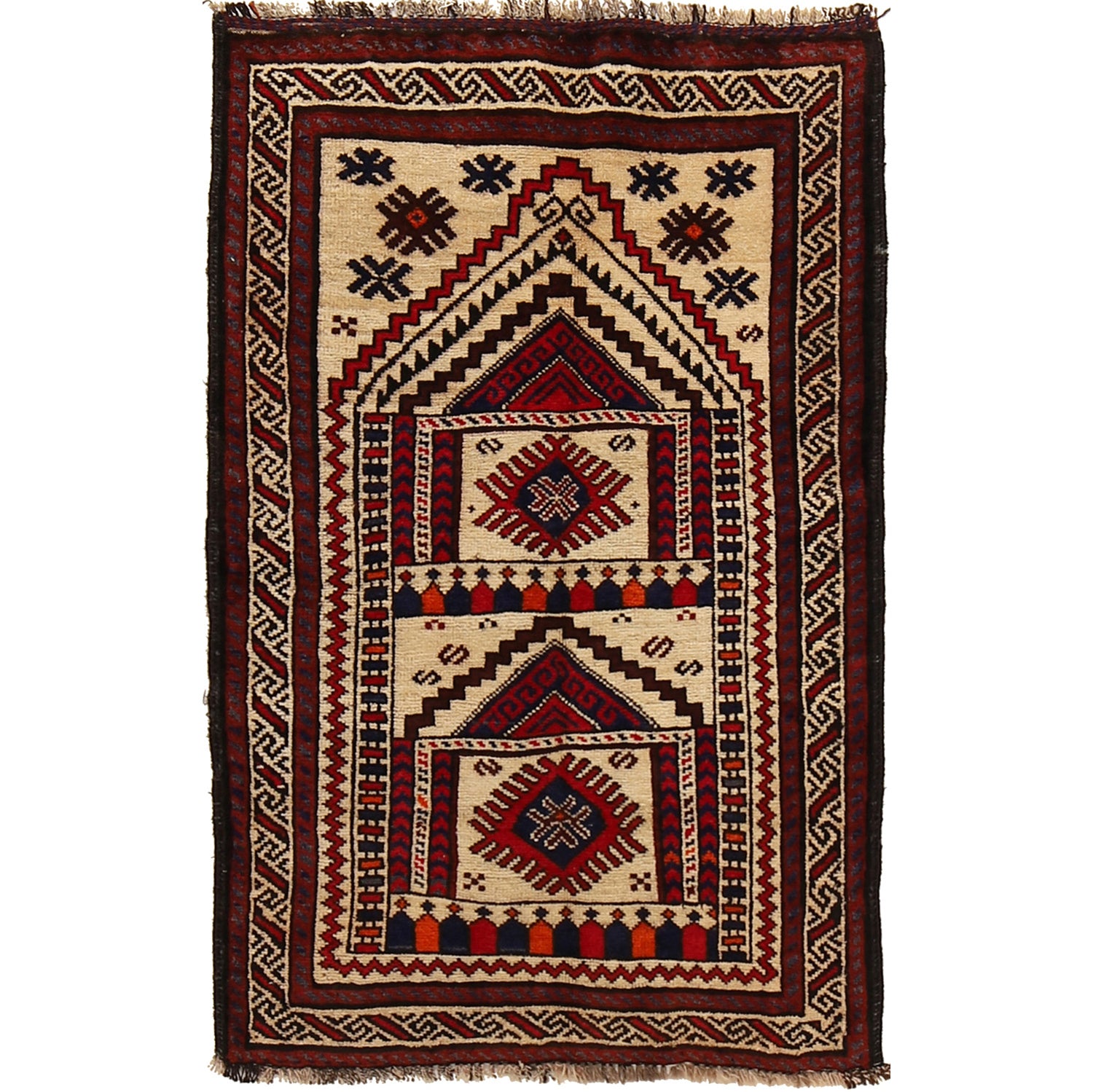 Baluchi Rug Handmade Beige Prayer Design 2x4 ft