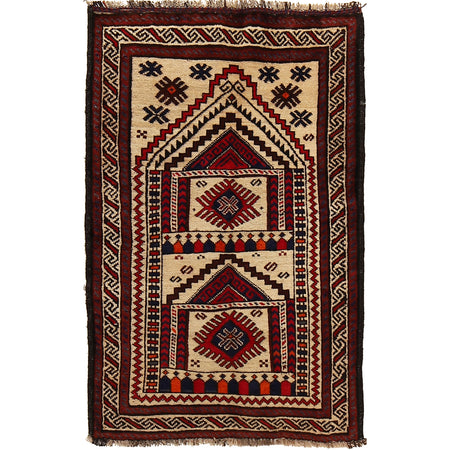 Baluchi Rug Handmade Beige Prayer Design 2x4 ft
