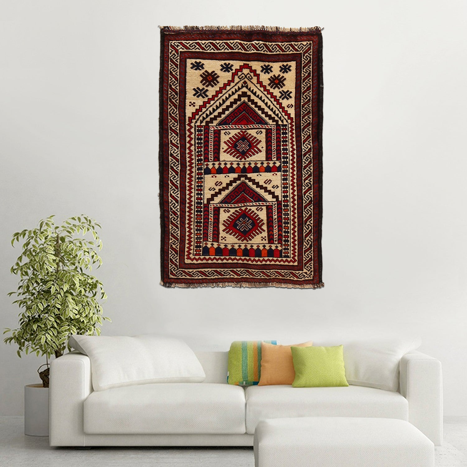 Baluchi Rug Handmade Beige Prayer Design 2x4 ft