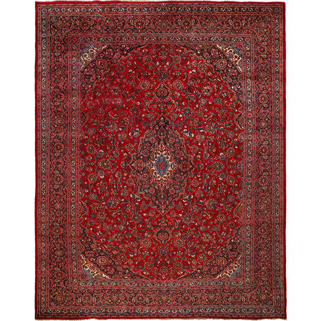 Kashan Area Rug Handmade Deep Red Medallion 10x13 ft