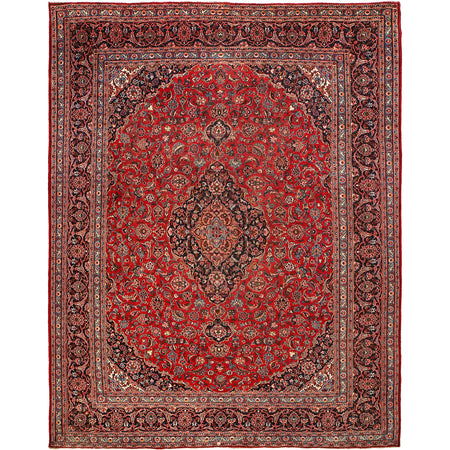 Kashan Area Rug Handmade Deep Red Medallion 10x13 ft