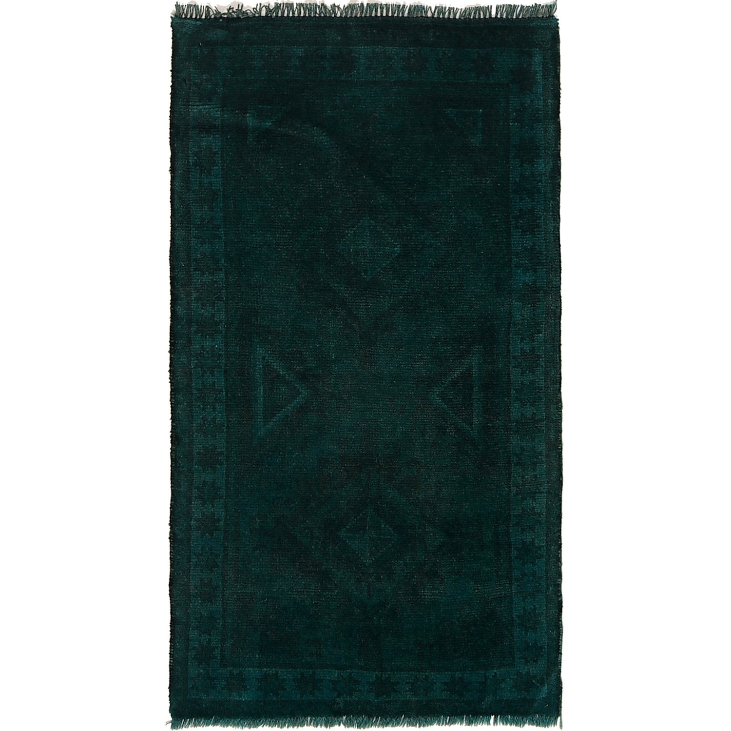 Overdyed Area Rug Handmade Blue Geometric 2x4 ft