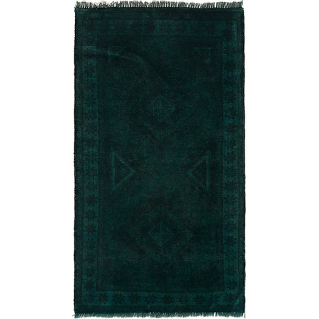 Overdyed Area Rug Handmade Blue Geometric 2x4 ft