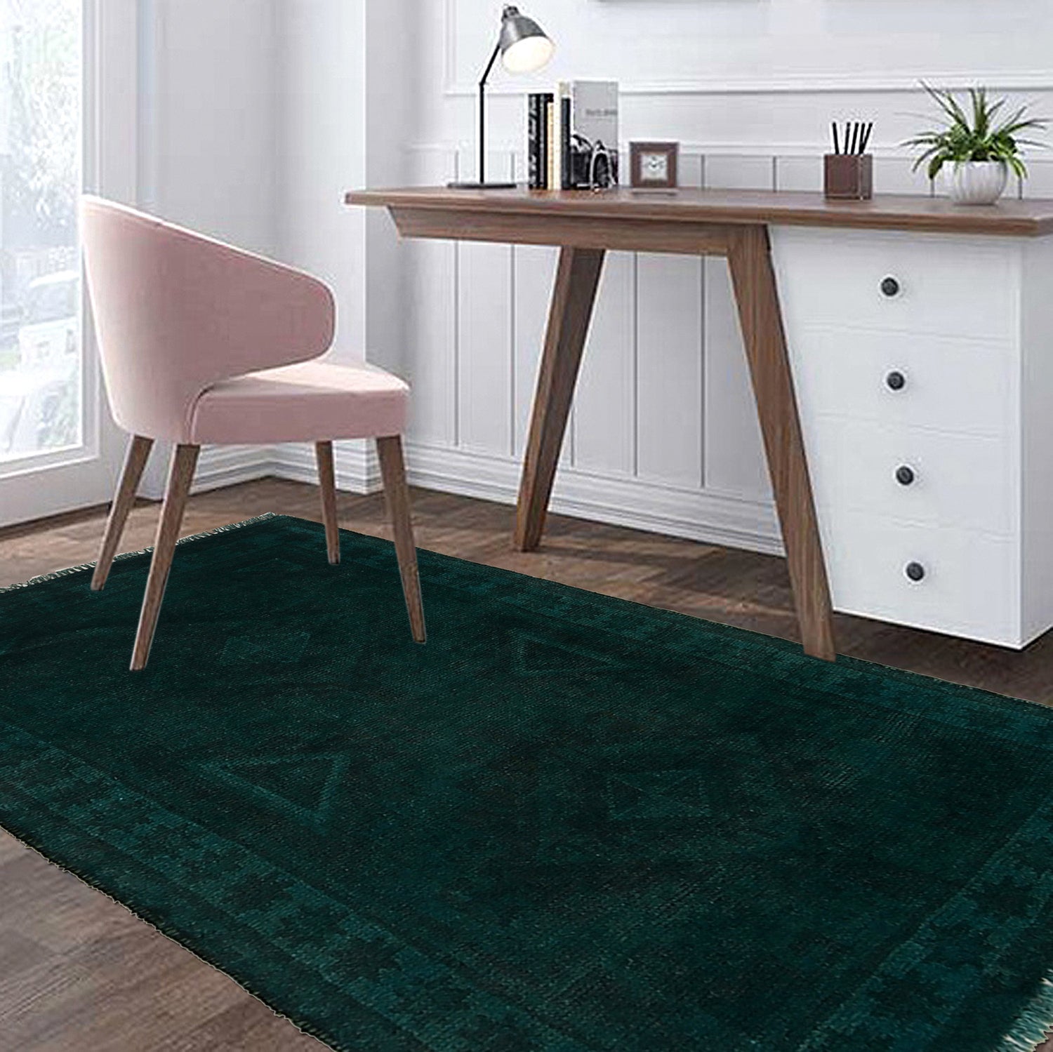 Overdyed Area Rug Handmade Blue Geometric 2x4 ft