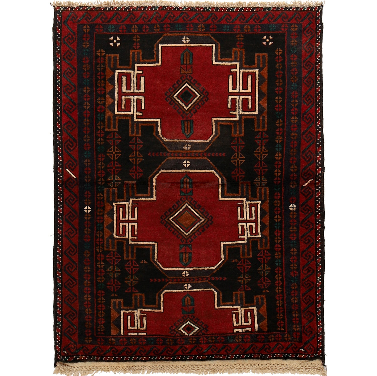 Baluchi Rug Handmade Multi Geometric 2x4 ft